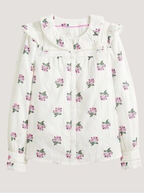 Boden Blouse Size 8 Ivory Floral Ruffle Details